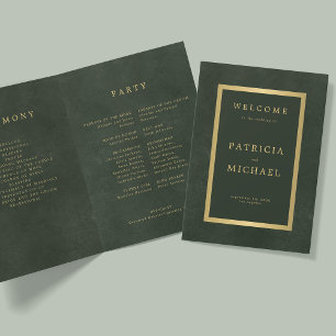 Elegant green gold wedding folded program
