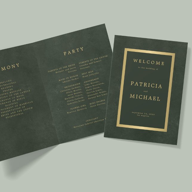Elegant green gold wedding folded program (Creator Uploaded)