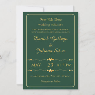 Elegant Green & Gold Wedding Invitation Template