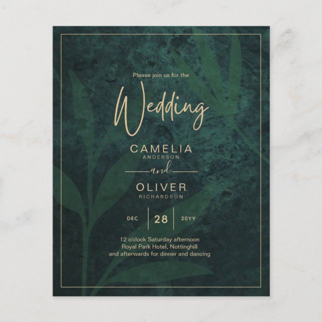 Elegant Green Gold Wedding Invite QR Code RSVP   Flyer (Front)