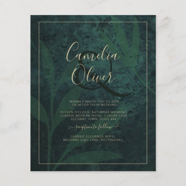 Elegant Green Gold Wedding Invite QR Code RSVP   Flyer (Front)