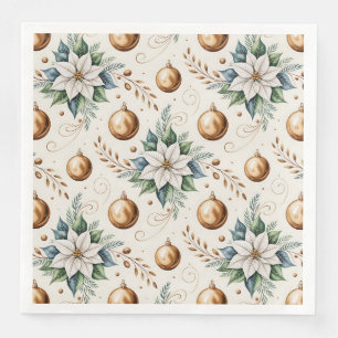 Elegant Green Gold White Christmas Floral Pattern  Napkin