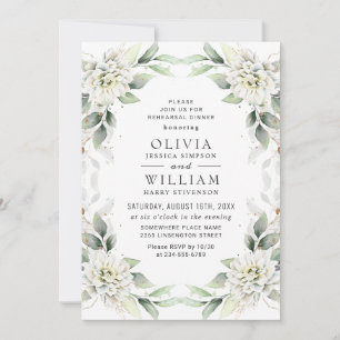 Elegant Green Golden Greenery REHEARSAL DINNER Invitation