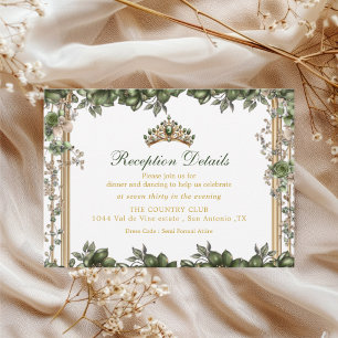 Elegant Green Golden Tiara Floral Quinceañera Enclosure Card