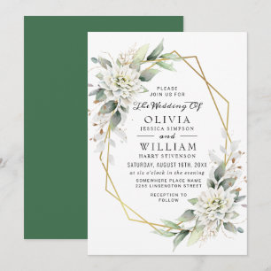 Elegant Green Golden Watercolor Greenery Wedding Invitation