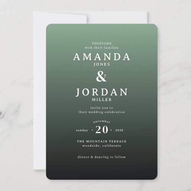 Elegant Green Gradient Wedding Invitation (Front)