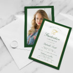 Elegant green graduation ceremony invitation<br><div class="desc">An elegant graduation ceremony card with faux gold and green borders. The text details and image can be personalized.</div>