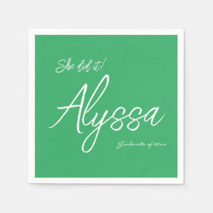 Elegant Green Graduation Party She did it Napkin