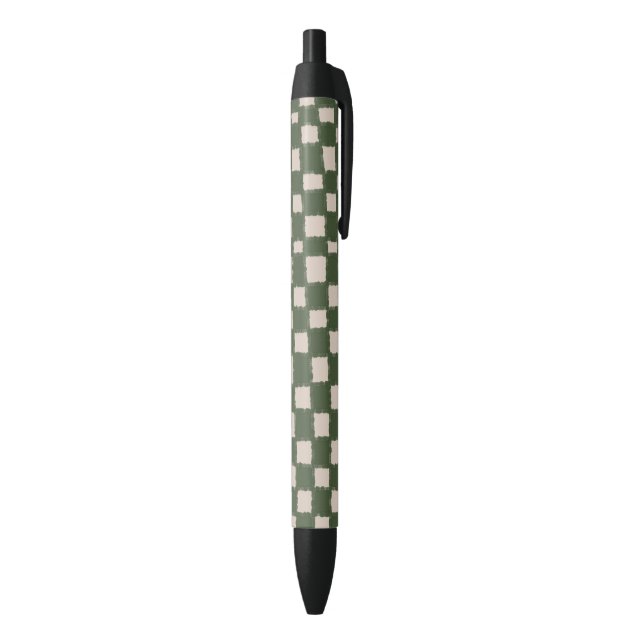 Elegant Green Grey Chequered Chequerboard Pattern  Black Ink Pen (Bottom (Vertical))