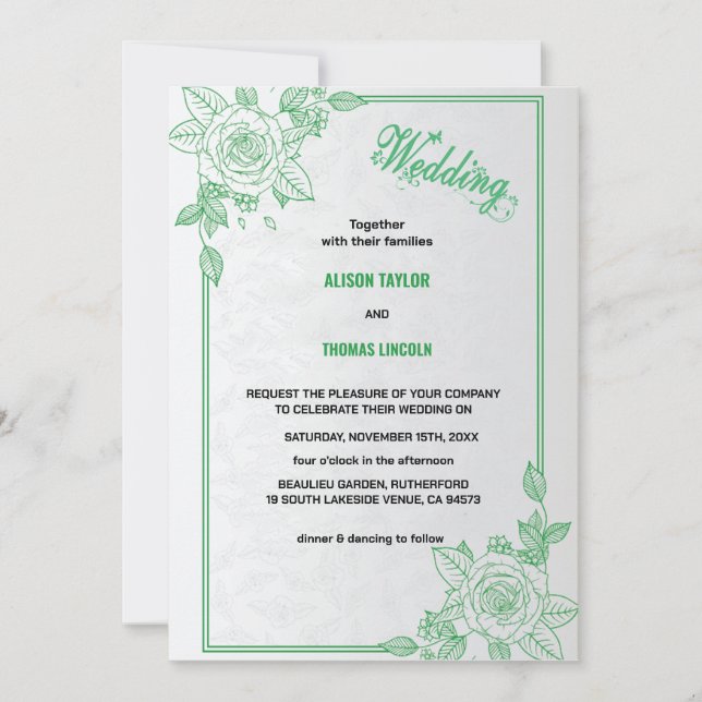 Elegant green & grey Classic Script Wedding  Invitation (Front)