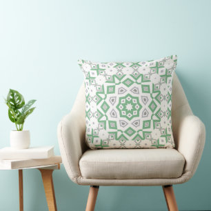 Elegant green grey geometric retro pattern throw pillow