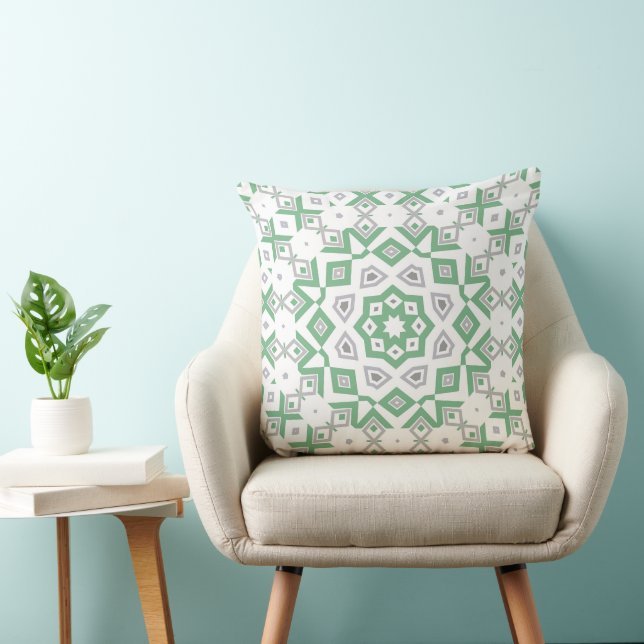 Elegant green grey geometric retro pattern throw pillow (Chair)