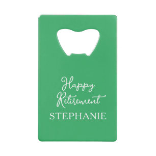 Elegant Green Happy Retirement Party Credit Card Bottle Opener