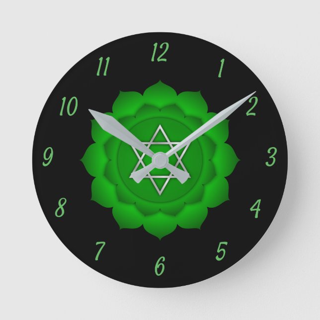 Elegant Green Heart Chakra Chi Zen Yoga Spiritual Round Clock (Front)