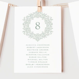 Elegant Green Heirloom Crest Wedding Seating Card