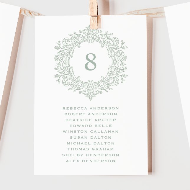 Elegant Green Heirloom Crest Wedding Seating Card (Creator Uploaded)