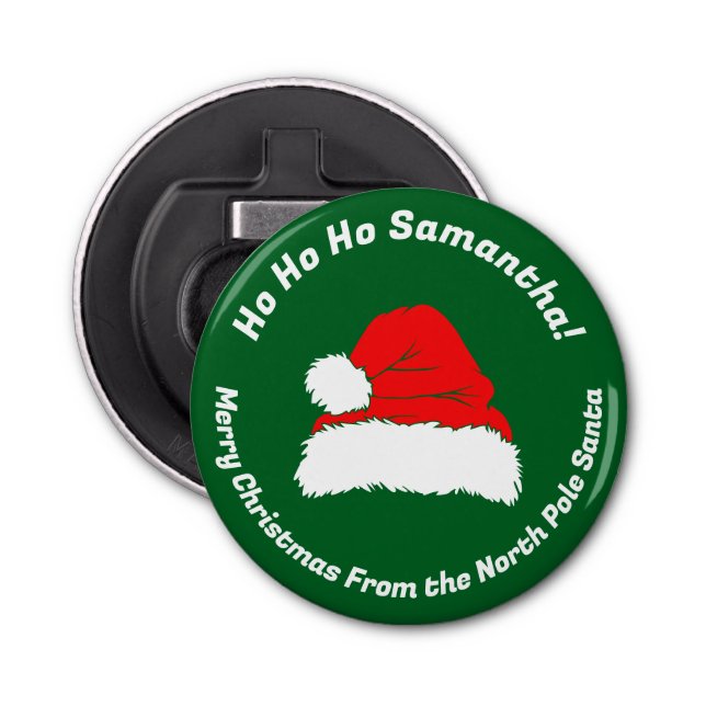 Elegant Green Ho ho ho Merry Christmas Bottle Opener (Front)