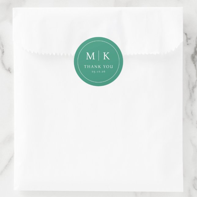 Elegant Green Initials Classic Round Sticker (Bag)