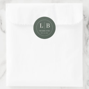 Elegant Green Initials Classic Round Sticker