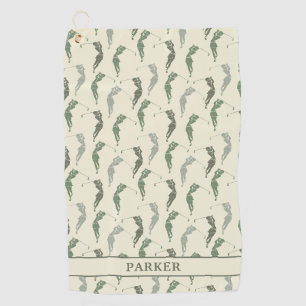 Elegant Green Ivory Woman Golfer Monogrammed  Golf Towel