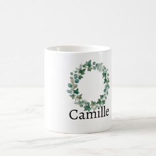 Elegant Green Ivy Botanical Personalized Name Coff Coffee Mug