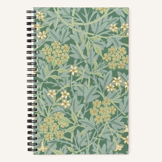 Elegant Green Jasmine Floral Pattern Notebook (Front)