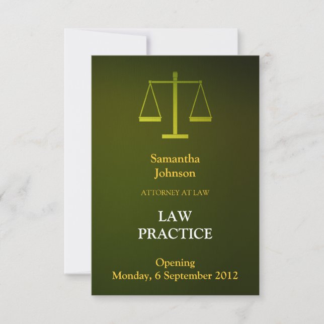 Elegant Green Law Practice Opening Announcement (Front)