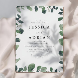 Elegant Green Leaf Border Modern Wedding Invitation