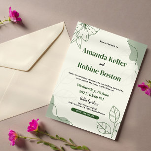 Elegant Green Leaf Minimalist Wedding Invitation