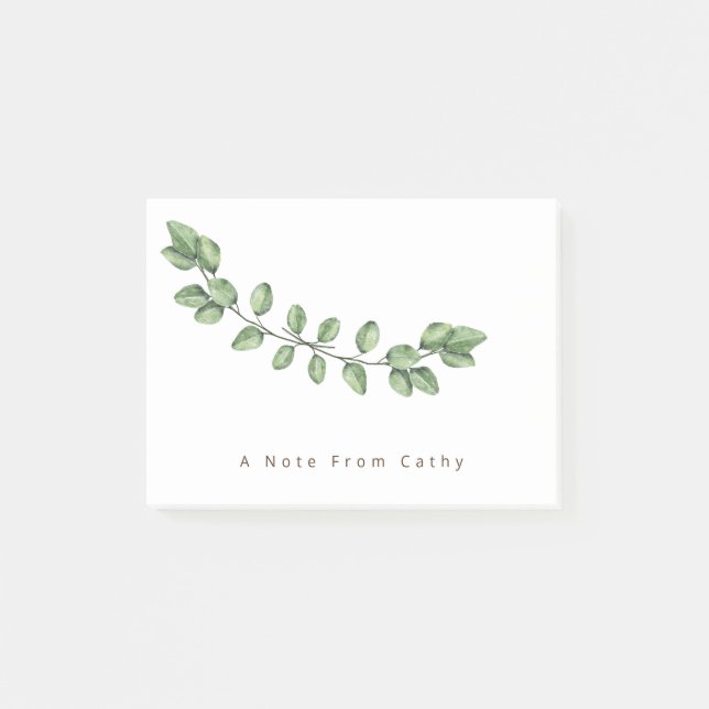 Elegant Green Leaf Name Post-it Notes (Front)