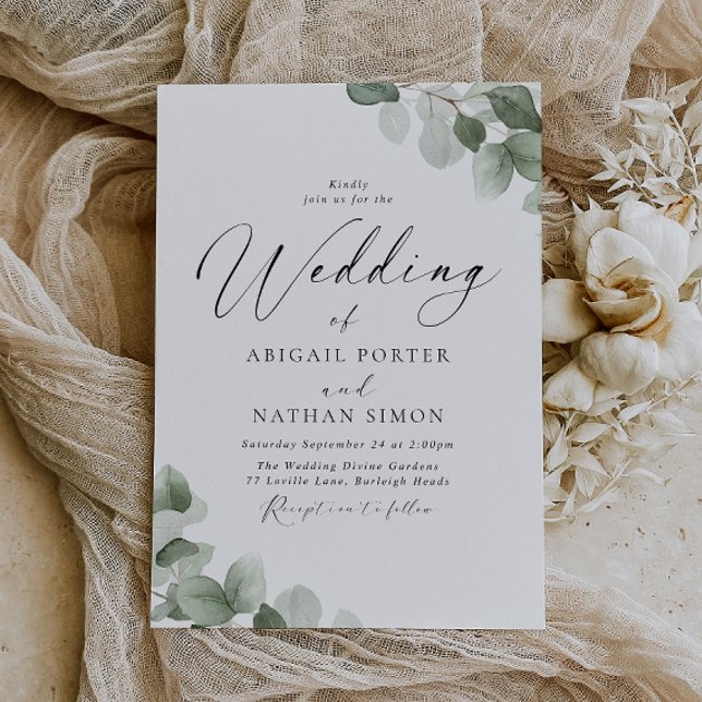Elegant Green Leaf Script Wedding Invitation (Creator Uploaded)