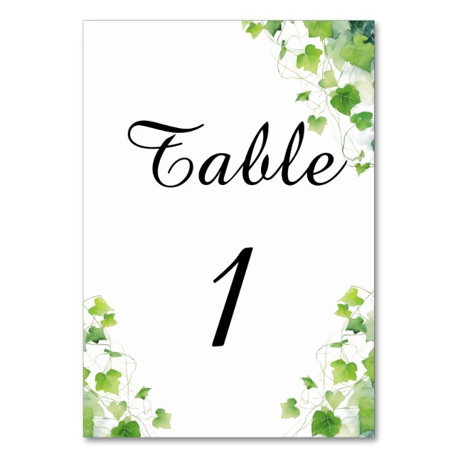Elegant Green Leaf Table Number (Front)