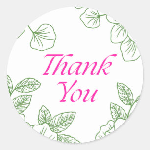 Elegant Green Leaf Thank You Sticker