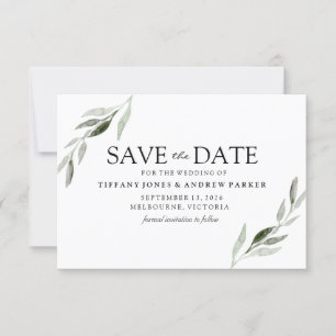 Elegant Green Leaf Wedding Save The Date