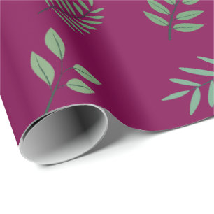 Elegant Green Leaf Wrapping Paper on Wine