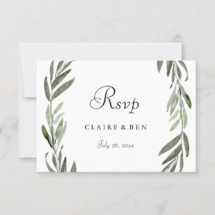Elegant Green Leaf Wreath Wedding RSVP Card