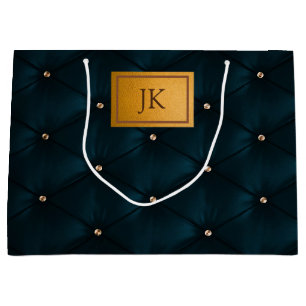 Elegant Green Leather,Diamonds,Monogram Large Gift Bag