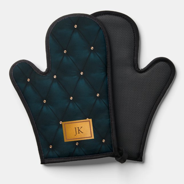 Elegant Green Leather,Diamonds,Monogram     Oven Mitt (Front/Back)