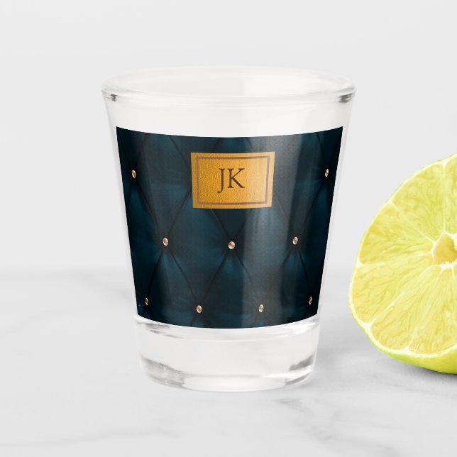 Elegant Green Leather,Diamonds,Monogram    Shot Glass (Front)