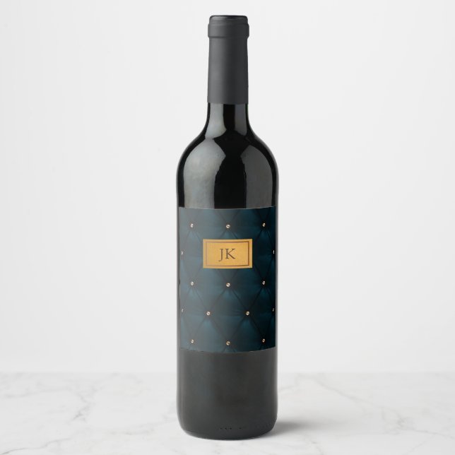 Elegant Green Leather,Diamonds,Monogram Wine Label (Front)