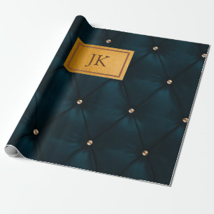 Elegant Green Leather,Diamonds,Monogram   Wrapping Paper