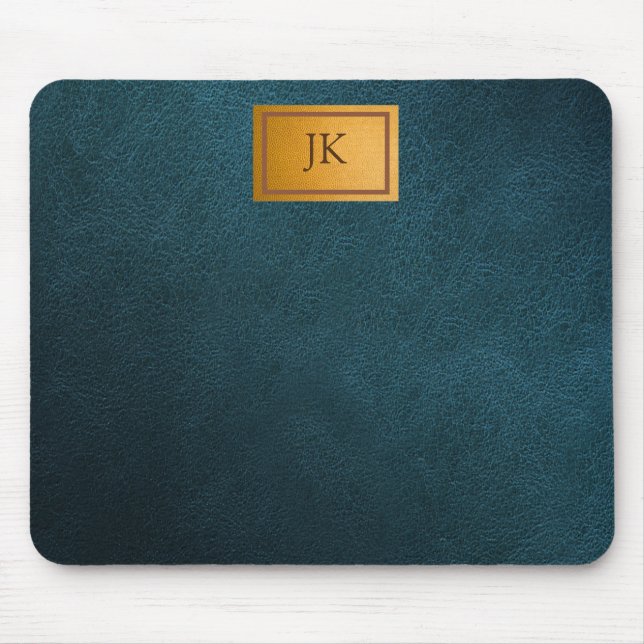 Elegant Green Leather,Monogram   Mouse Pad (Front)