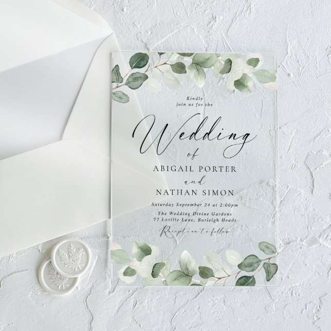 Elegant Green Leaves All Seasons Wedding  Acrylic Invitations (Creator Uploaded)