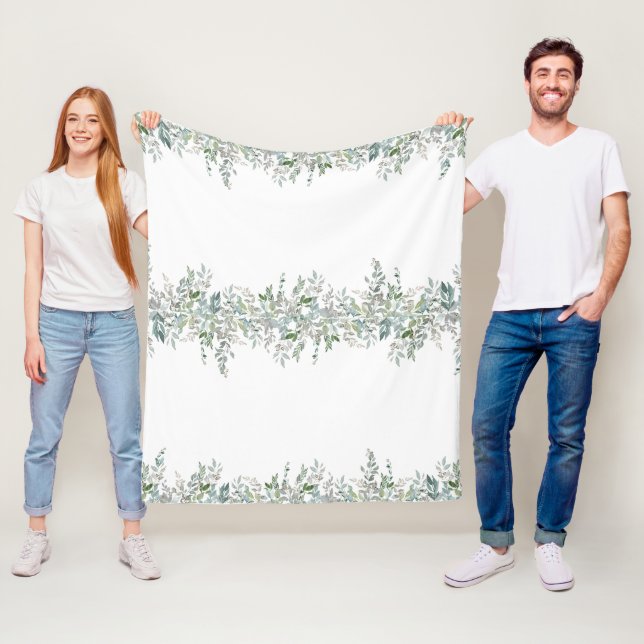 Elegant Green Leaves Design Fleece Blanket (In Situ)