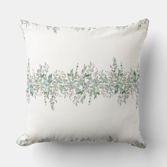 Elegant Green Leaves Design Throw Pillow (Front)