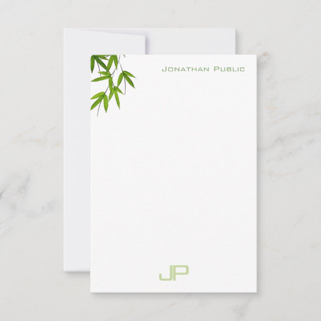 Elegant Green Leaves Modern Watercolor Monogram Card (Front)