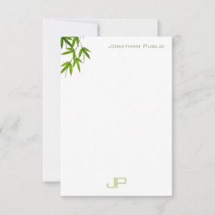 Elegant Green Leaves Modern Watercolor Monogram Card