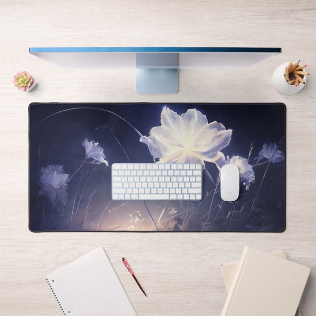 Elegant Green Leaves on Soft Beige Background Desk Mat (Office 1)