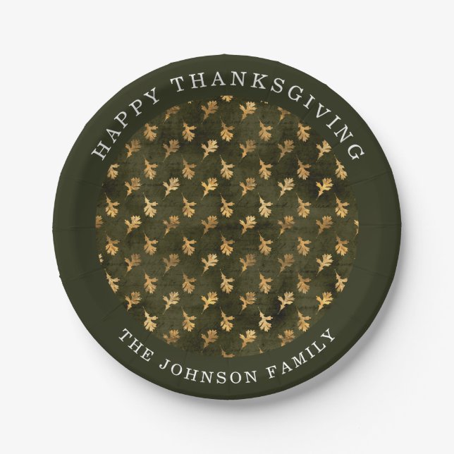 Elegant Green Leaves Thanksgiving Paper Plate (Front)