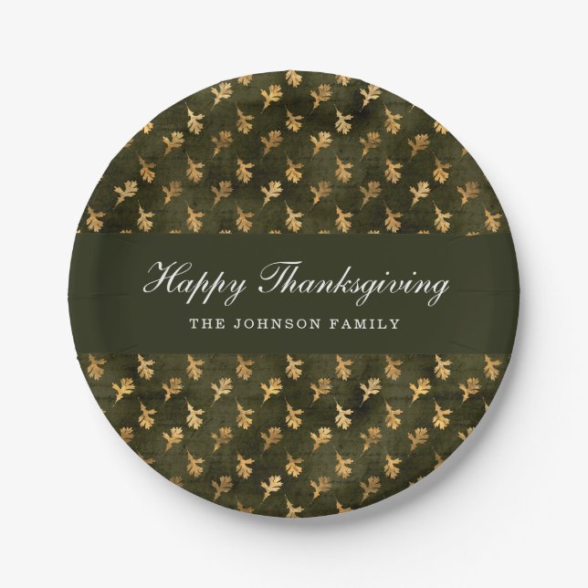 Elegant Green Leaves Thanksgiving Paper Plate (Front)